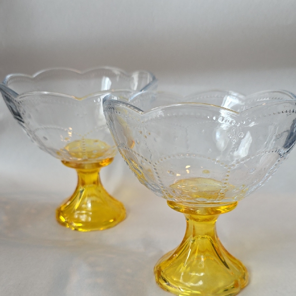 Glass Dessert Bowls/Compotes with Yellow Bases Set of 2